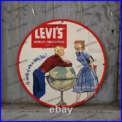 Vintage Levi's Strauss Paints Porcelain Two Kids Service Station Gas Pump Sign