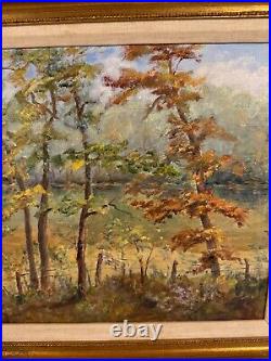 Vintage Lillian Renshaw Signed Oil on Board Painting Black River, Missouri