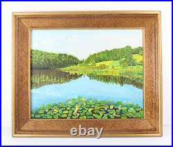 Vintage Lillypad Pond Landscape Scene Oil Painting Signed V, Karlsson 72