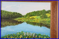 Vintage Lillypad Pond Landscape Scene Oil Painting Signed V, Karlsson 72