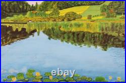 Vintage Lillypad Pond Landscape Scene Oil Painting Signed V, Karlsson 72