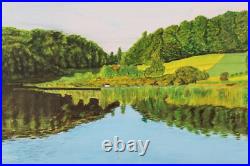 Vintage Lillypad Pond Landscape Scene Oil Painting Signed V, Karlsson 72