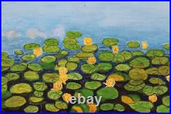 Vintage Lillypad Pond Landscape Scene Oil Painting Signed V, Karlsson 72