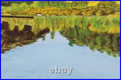 Vintage Lillypad Pond Landscape Scene Oil Painting Signed V, Karlsson 72