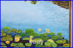 Vintage Lillypad Pond Landscape Scene Oil Painting Signed V, Karlsson 72