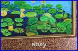 Vintage Lillypad Pond Landscape Scene Oil Painting Signed V, Karlsson 72