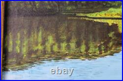 Vintage Lillypad Pond Landscape Scene Oil Painting Signed V, Karlsson 72