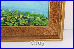 Vintage Lillypad Pond Landscape Scene Oil Painting Signed V, Karlsson 72