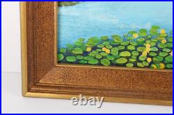 Vintage Lillypad Pond Landscape Scene Oil Painting Signed V, Karlsson 72