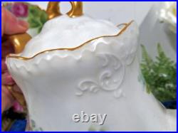 Vintage Limoges Style painted pink roses artist signed teaset teapot c & s set