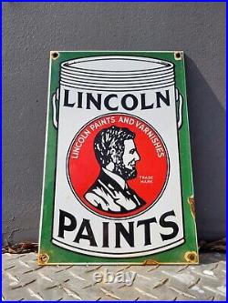 Vintage Lincoln Paints Porcelain Sign Gas Station Abraham Varnish Repair Shop