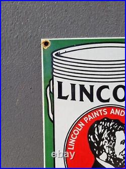 Vintage Lincoln Paints Porcelain Sign Gas Station Abraham Varnish Repair Shop