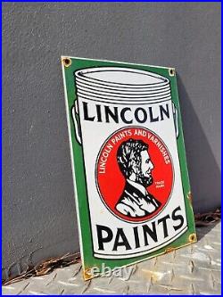 Vintage Lincoln Paints Porcelain Sign Gas Station Abraham Varnish Repair Shop