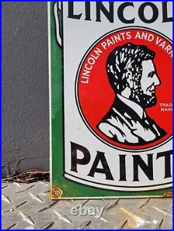 Vintage Lincoln Paints Porcelain Sign Gas Station Abraham Varnish Repair Shop