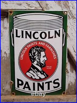 Vintage Lincoln Paints Porcelain Sign Gas Station Abraham Varnish Repair Shop