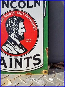 Vintage Lincoln Paints Porcelain Sign Gas Station Abraham Varnish Repair Shop