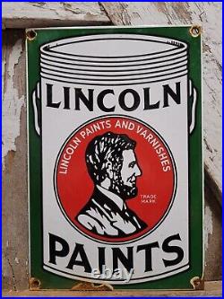 Vintage Lincoln Paints Porcelain Sign Old Abe Lincoln Varnish Hardware Supply Co