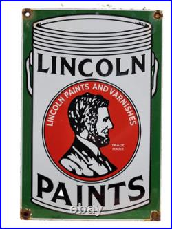 Vintage Lincoln Paints Porcelain Sign Old President Lincoln Varnish Hardware 12