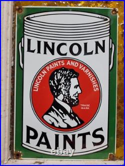 Vintage Lincoln Paints Porcelain Sign Old President Lincoln Varnish Hardware 12
