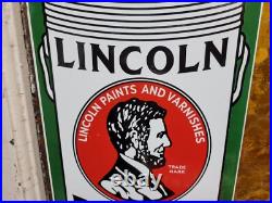 Vintage Lincoln Paints Porcelain Sign Old President Lincoln Varnish Hardware 12