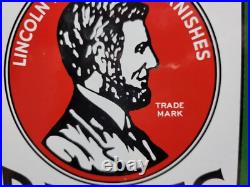 Vintage Lincoln Paints Porcelain Sign Old President Lincoln Varnish Hardware 12