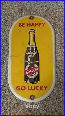 Vintage Lucky Club Cola Painted Metal Advertising Sign Door Push/Pull Nice One