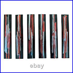 Vintage MCM Debora Wayne Fused Glass Hanging Abstract Rectangle Paintings Signed