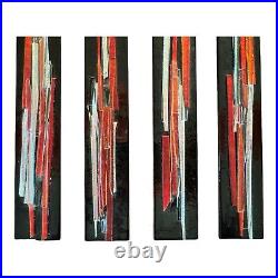 Vintage MCM Debora Wayne Fused Glass Hanging Abstract Rectangle Paintings Signed