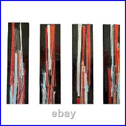Vintage MCM Debora Wayne Fused Glass Hanging Abstract Rectangle Paintings Signed