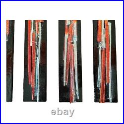 Vintage MCM Debora Wayne Fused Glass Hanging Abstract Rectangle Paintings Signed