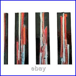 Vintage MCM Debora Wayne Fused Glass Hanging Abstract Rectangle Paintings Signed