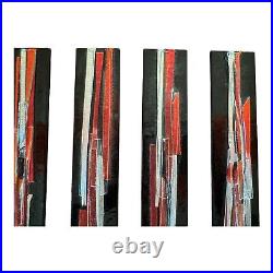 Vintage MCM Debora Wayne Fused Glass Hanging Abstract Rectangle Paintings Signed