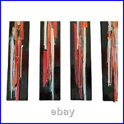Vintage MCM Debora Wayne Fused Glass Hanging Abstract Rectangle Paintings Signed