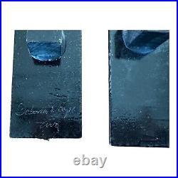 Vintage MCM Debora Wayne Fused Glass Hanging Abstract Rectangle Paintings Signed