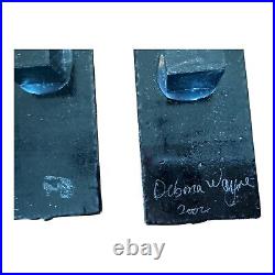 Vintage MCM Debora Wayne Fused Glass Hanging Abstract Rectangle Paintings Signed