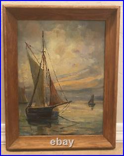 Vintage MCM Original Sail Boat Oil Painting Signed Echemendia Dated 1956