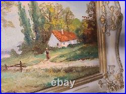 Vintage MC Autum Country Dirt Road Landscape Painting Oil/board Signed Saitto