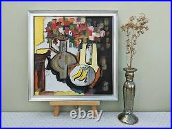 Vintage MID Century Impressionist Cubist Oil Abstract Still Life Blossom