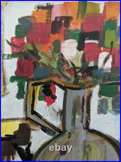 Vintage MID Century Impressionist Cubist Oil Abstract Still Life Blossom