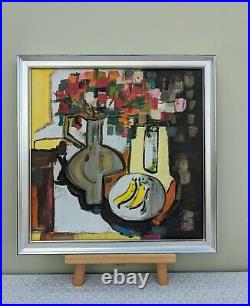 Vintage MID Century Impressionist Cubist Oil Abstract Still Life Blossom