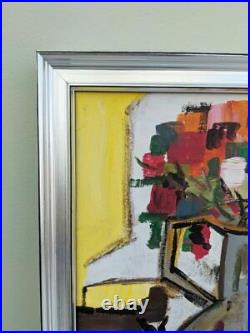 Vintage MID Century Impressionist Cubist Oil Abstract Still Life Blossom