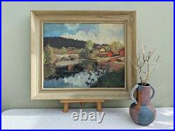 Vintage MID Century Impressionist Oil Lake Landscape Painting Spring Stream