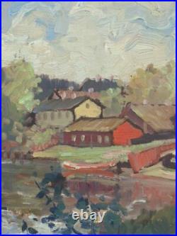 Vintage MID Century Impressionist Oil Lake Landscape Painting Spring Stream