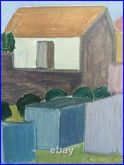 Vintage MID Century Modern Swedish Oil Landscape Painting Building Blocks