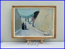 Vintage MID Century Modernist Swedish Framed Oil Painting Street Scene Walk