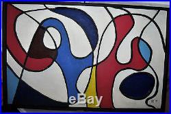Vintage MODERNIST ABSTRACT OIL PAINTING MID CENTURY SIGNED DPT 68