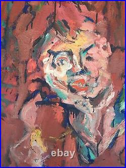 Vintage MODERNIST Portrait ABSTRACT OIL PAINTING Mid Century Modern