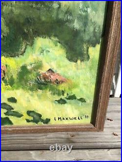 Vintage MODERNIST Woods LILLIAN MAXWELL ABSTRACT OIL PAINTING Mid Century Modern
