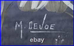 Vintage M. Devoe Original Pink Flamingo Silver Board Painting Signed Framed MCM