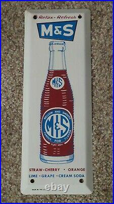 Vintage M&S Beverages Painted Advertising Sign Door Push/Pull NOS